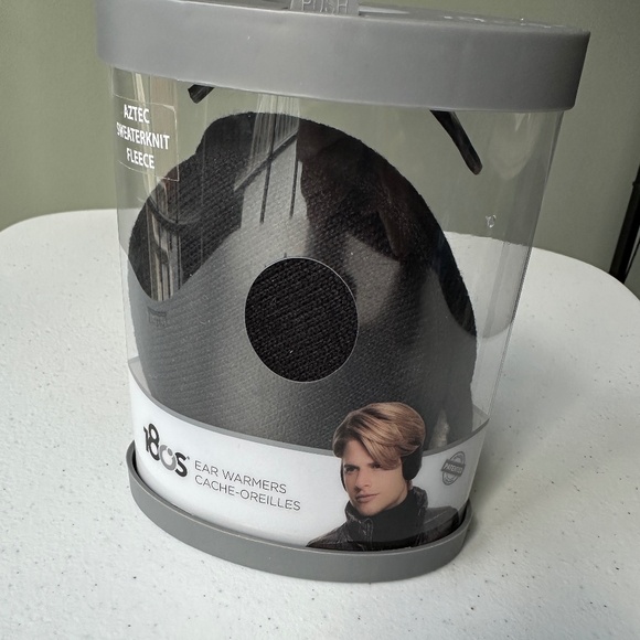 180s Mens Aztec Sweaterknit Fleece Behind-The-Head Black Ear Warmers NEW - Picture 2 of 11